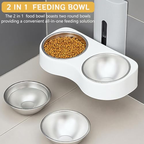 Qpets Dog Bowl 2 In 1 Dog Feeding Bowl Dog Food Bowl Water Bowl Wall Mounted Adjustable Height Pet Food Bowl Dog Cat Food Bowl Detachable Pets Food Bowl for Dogs, Cats