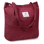 PALAY® Tote Bag Corduroy Fashion Burgundy Grocery Bag Large Hand Bag for Women Shopping Bag, Grocery Bag, Shoulder Bag for Shopping, Commuting