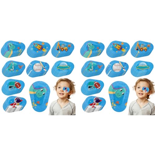 HANNEA® 40PCS Cartoon Print Eye Patches for Kids Boys Breathable Cotton Adhesive Patch for Lazy Eye Eyesight Correction Soft Non-Woven Fabric 3x2 Inches After Surgery Recovery Regular Size