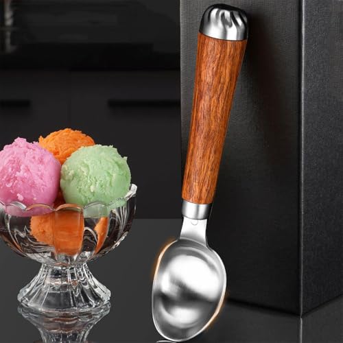 HASTHIP® Ice Cream Scoop, Cookie Scoop,Hafan Food Grade 304 Stainless Steel Icecream Scoops with Wood Handle, Heavy Duty Sturdy Scooper, for Ice Cream, Mashed Potato Scooper, Fruits, Cookies