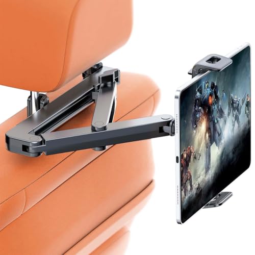 STHIRA® 360 ° Rotatable Car Phone Holder for Backseat 2 in 1 Headrest Mount Phone Tablet PC Holder with Retractable Arm Universal Snap-on Car Mount for 4''-12.9'' Device