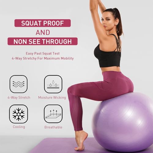 PALAY Gym Leggings for Women Ankle Length High Waist Gym Pants Slim Fit Soft Yoga Pants Stretchable Tights Active Wear Leggings Clothes for Workout Athletic - (Pink, Large)