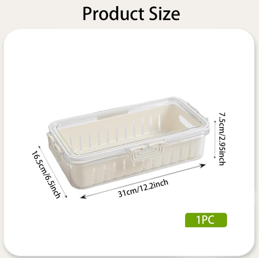 Zibuyu Fridge Storage Containers with Drain Basket and Airtight Lid for Fresh Produce | PET Crisper Box for Kitchen and Picnic Use