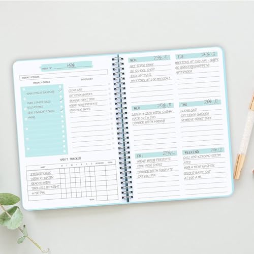 OFIFO® Weekly Planner 2025 Diary, A5 Note Book Diary 2025, Daily Planner 2025 Waterproof Blue PP Cover 52 Pages Notebook Weekly Goals Tracking Notebook School Gift for Students Friends