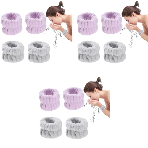 MAYCREATE® 2 Pairs Spa Wrist Band for Women Face Wash Hand Girls Super Absorbent Skincare Facial Towel Band Washing Yoga Fitness Purple Gray 3PCS