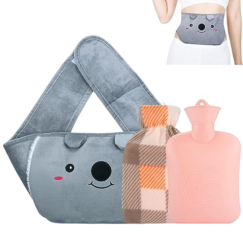 HANNEA® Hot Water Bag with Plush Cover & Waist Wrap Belt Refillable Hot Water Bag Anti-leakage PVC Hot Water Bag Period Pain Relief Hot Water Bag, Relieve Cramp Relief, Back Pain