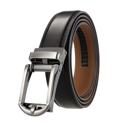GUSTAVE® Belts for Men Black Ratchet Leather Belt Auto-lock Sliding Buckle Formal Belts Casual Man Belt for 43-41in (110cm-130cm); Waist, Father's Day Gift-Black