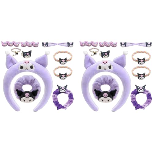 ZIBUYU® 20PCS Kuromi Hair Accessories Set for Girls Fashion Band With Bracelet Clips Face Wash Headband Ring Woven Rope Hairband Tie