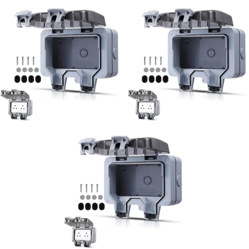 Serplex® Outdoor Waterproof Outlet Box Durable ABS Construction 86x146mm Cover for Duplex 3-Prong Socket Flip-Up Lid Easy Installation with Screws Weatherproof for Home Kitchen Bathroom 3 PCS