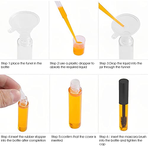 MAYCREATE® 10ml Empty Mascara Tube Wand Container Bottle for Castor Oil Brush Kit Combo with Funnels Mascara Eyeliner For Women Travel (Including 2 Mascara Tubes 2 Funnels) 2 PCS
