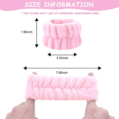 MAYCREATE® 3Pcs Face Washing Headband Wristband Combo Kit, Microfiber Absorbent Hairband Wrist Wash Band Towel for Women Girls for Skincare Makeup Yoga Sport (Pink)