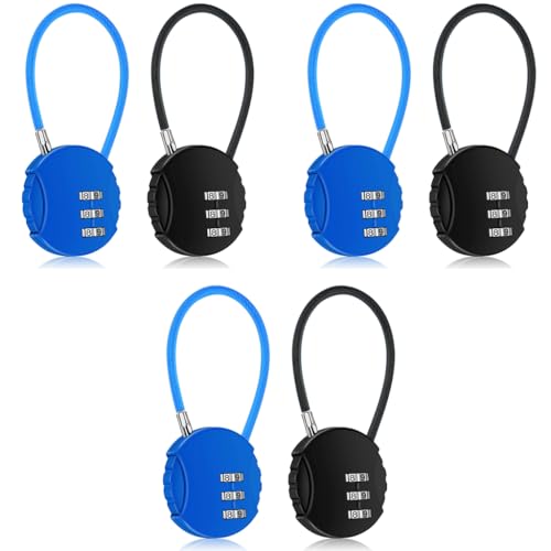 HASTHIP® 6PCS Luggage Number Lock 3 Digit Zinc Alloy Combination Padlock Outdoor Waterproof for School Gym Sports Fence Toolbox Gate Case Hasp Storage Black Blue