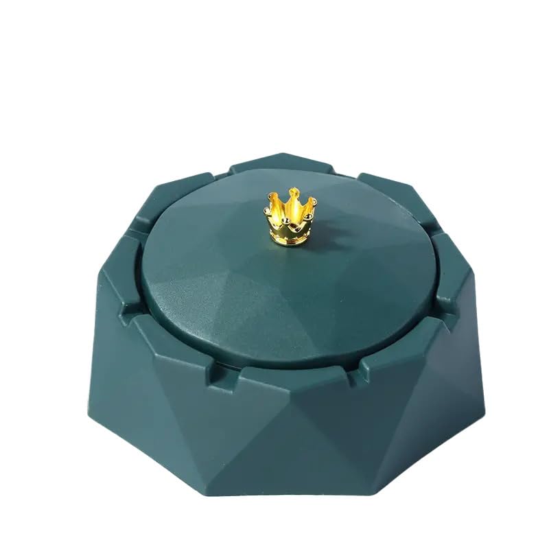 HASTHIP® Crown Stainless Steel Ashtray with Lids-Green
