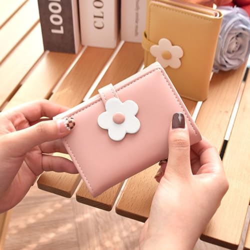 PALAY® Girls Wallet Women Wallet PU Leather Card Holder Girls Wallet Cute Flower Snap Button Wallet with Lovely Heart Shaped Photo Window Gift Wallet for Girls Christmas Gift