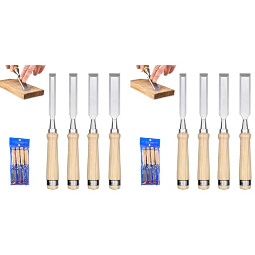 Serplex® Bevel Edge Craft Chisel Set Multi Sizes 4 PCS for Woodworking Durable Chrome Vanadium Steel Blades with Ergonomic Wooden Handles for Carving Shaping and Detailing