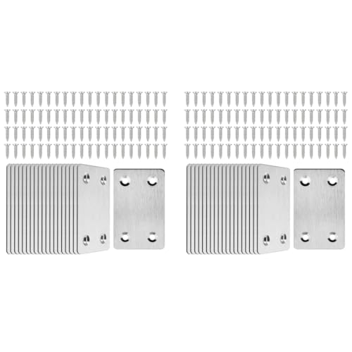 Serplex® 40PCS Furniture Mounting Plates with Screws 1.3mm Thickness Stainless Steel Metal Straight Brace Mending Fixing Corner for Wood Shelves Cabinet 2.4inch x 1.5inch