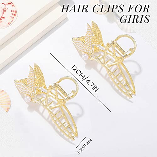 PALAY® Women Hair Claw Clip Golden Pearl Mermaid Hair Claw Clip, Large Metal Hair Clip Girl Hair Styling Clip Hair Clip Elegant Headwear Hair Accessories, Golden