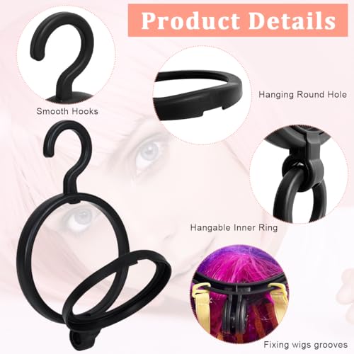 MAYCREATE® 3pcs Wig Stand Hanging Wig Display Holder with 360° Rotatable Hook, Space Saving ABS Hair Wig Hanger for Multiple Wigs Display, Storage, Styling, Maintenance