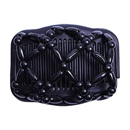 ZIBUYU Hair Comb for Quick Updos with Stretchy Beaded Clip and Black Plastic & Wood Design