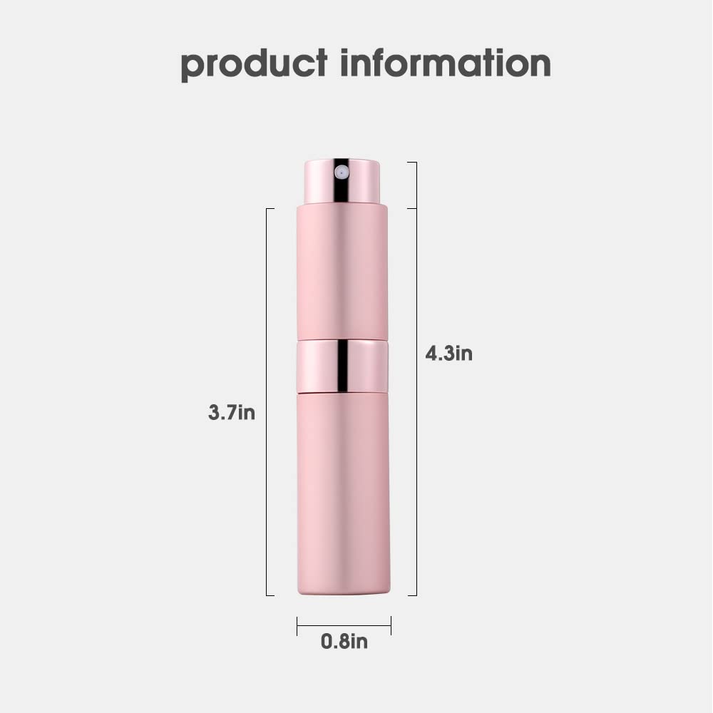 MAYCREATE® 8ml Rotating Perfume Atomiser Spray Bottle -Portable Perfume Dispenser with Perfume Extractor Pump,Funnel,Dropper, Refillable Empty Spray Bottle for Perfume-Pink