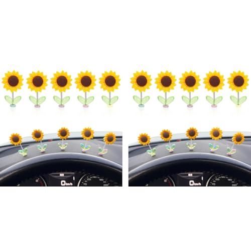STHIRA® 10PCS Mini Sunflower Car Decoration 2.36 inches Swing Sun Flower Car Dashboard Decoration Items Self Adhesive Removable Resin Sun Flower Decoration for Car, Desk, Car Gadgets Latest 2025