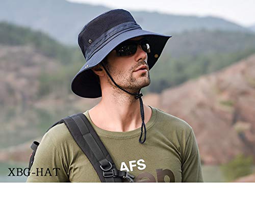 GUSTAVE Sun Protection Cap for Hiking and Fishing with Windproof Rope and Mesh Vent | Blue Waterproof Bucket Hat