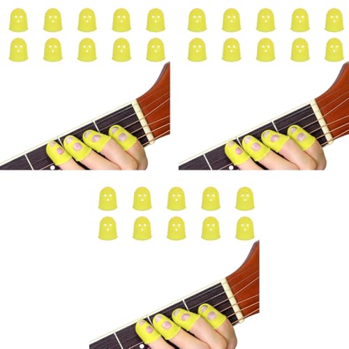 HASTHIP® 30PCS Guitar Finger Protector 20mm Silicone Fingertips Guards Anti Slip Picks Plectrum Anti-Scalding for Playing Men Women Yellow
