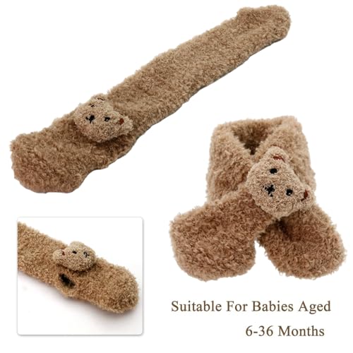 SNOWIE SOFT® Winter Cap for Kids Baby Cap Woolen Cap for Baby Winter Hat Scarf Set, Brown Cartoon Bear Baby Winter Cap for 0 to 3 Year Christmas Gifts