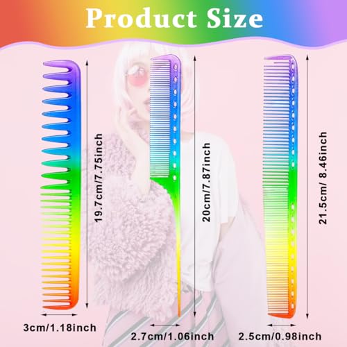 MAYCREATE® 3pcs Hair Comb Set Rainbow Fine Cutting Hairdressing Rat Tail Combs Salon Fine Teeth Hair Styling Comb for Back Combing, Root Teasing - Anti-Static & Heat Resistant