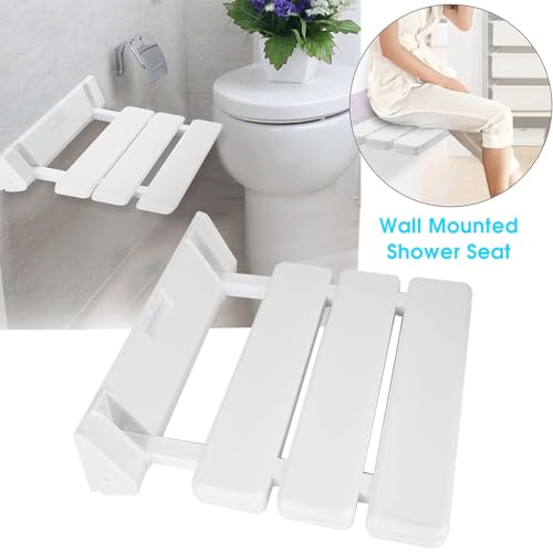 HANNEA® Folding Shower Seat Wall Mounted Stool for Bathroom ABS Durable Anti-Slip Foldable Chair for Home Senior Citizen Kids Pregnant White 2PCS