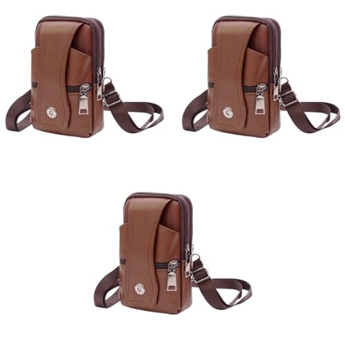 ZIBUYU® Mobile Pouch for Men Leather Magnetic Cover Belt Clip Compatible iPhone 12 13 14 Pro Max Case Mini Crossbody Waist Sling Bag Holster Brown 1 3PCS