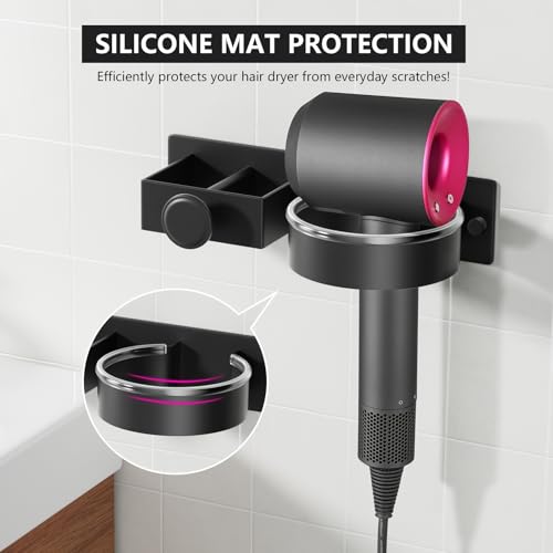 HASTHIP® Wall Hair Dryer Organizer, No Drill Carbon Steel Wall Hair Styling Tool Hair Dryer Storage Rack with Cable Management, Bathroom Wall Organizer with Installation Accessories