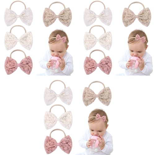 PALAY® 12PCS Hair Bands for Baby Girls Elastic Headbands With Embroidery Daisy Bows Cute Handmade Accessories Newborn Infant Toddlers Multicolor Gift Set