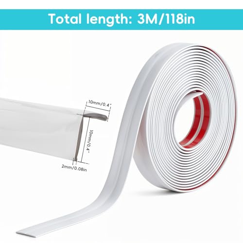 HASTHIP® 9.84ft Wall Molding Trim Waterproof L-Corner Self-Adhesive PVC Guard Cuttable Customized 3 PCS