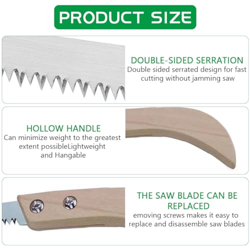 HASTHIP Gardening Hand Saw Fine 13.9 Inches Wooden Handle Hand Saw Heavy Duty Steel Hand Saw Rugged Triple Razor Tooth Utility Hand Saw for Woodworking, Gardening