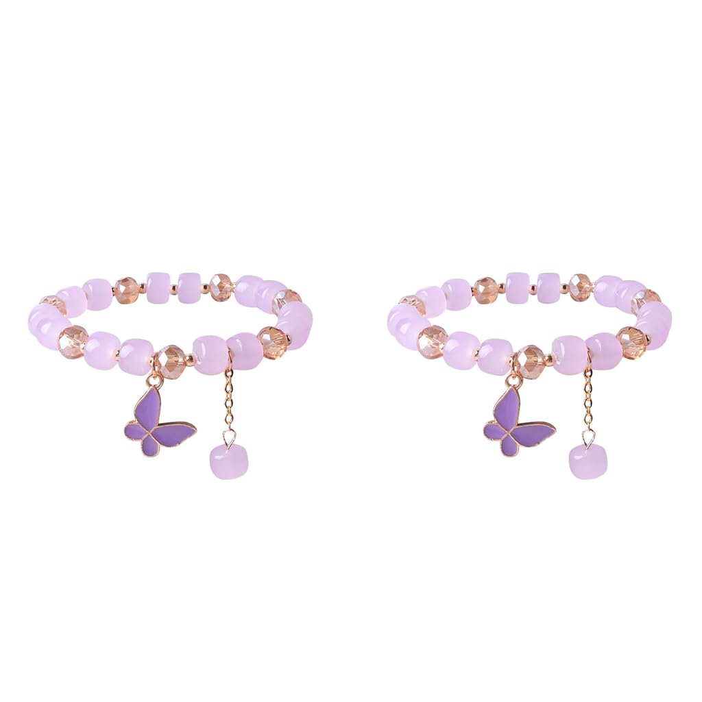 Zibuyu Butterfly Crystal Bracelets for Women with Enamel Charms and Tassel | 2PCS Set
