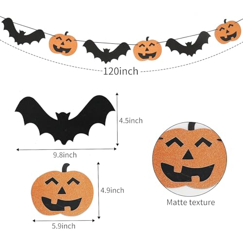 HASTHIP® 2PCS Halloween Banner Halloween Decor with Bat and Pumpkin Garland for Mantel Fireplace Home Indoor Outdoor Office Bat Pumpkin Kit Party Decoration Supplies