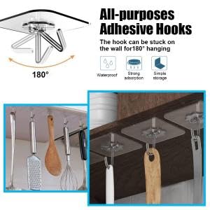 HASTHIP Self Adhesive Wall Hooks for Bathroom and Kitchen with 20 Pack 22lb Load | Transparent Plastic and Metal Design