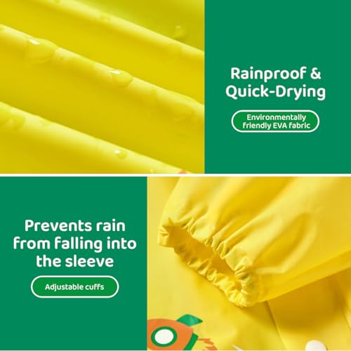PATPAT® Dinosaur Kids Rain Coat EVA Hooded Jacket with Transparent Wide Brim Cartoon for Boys Girls 3-4 Years Old with Storage Pouch Knee-Length S 3 PCS Yellow
