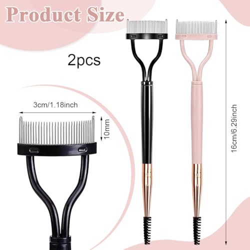 MAYCREATE® 2Pcs Eyelash Separator Comb and Spoolie Eyebrow Brush 2-in-1 Metal Dual Head Lash Separator Tool with Cover for Excess Mascara Removal