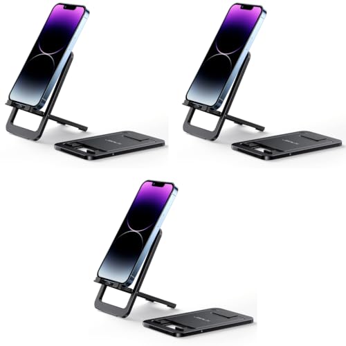 JSAUX® Universal Mobile Stand for Desk Foldable Aluminum Adjustable Phone Office Smart Gadgets Portable Travel Holder Compatible iPhone 16 15 14 Galaxy S25 S24 Black 3PCS