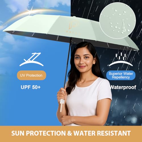 PALAY® Big Umbrella for Rain and Sun Protection Windproof Reinforced 12 Ribs Sectional Closure Compact Travel 3 Fold with Mechanical Handle for Women Men Green 2PCS