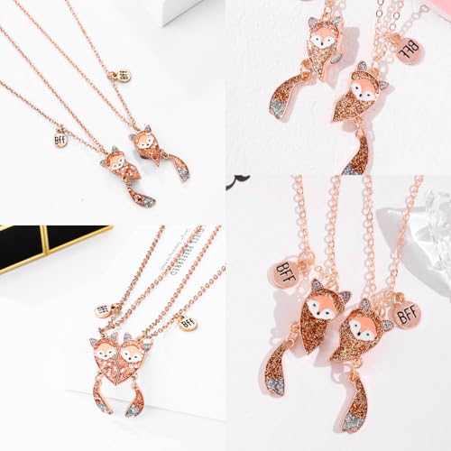 ZIBUYU® 6PCS Necklace for Girls Women Magnetic BFF Best Friend Enamel Fox Heart Pendant Locket Cute Matching Friendship Jewellery Birthday Gift Sister