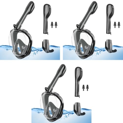 Proberos® Adult Snorkel Mask 180° Wide Angle View Anti-Fog Snorkeling Face with Drain Valve Detachable Breathing Tube Design Full Face Diving Gear Camera Mount S/M 3PCS