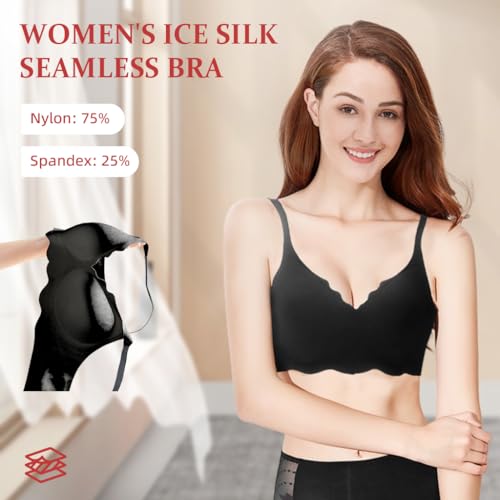 PALAY Seamless Bra for Women Bralette Bra V-Neck Push-Up Bralette Bra Seamless Women Bra Ice Silk Touch No Wired Summer Bralette Full Cup Bras, XL