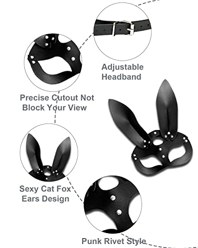 PATPAT® Masquerade Masks for Women Leather Eye Masks Bunny Ear Fox Cat Eye Mask Face Mask Women Halloween Mask Halloween Costume Party Mask for Cosplay Halloween Accessories for Women