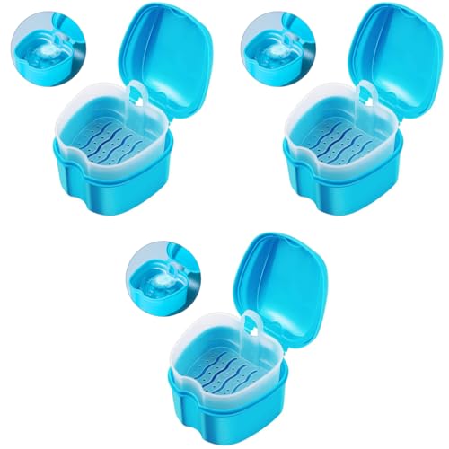 ZIBUYU® Denture Box Case Sanitary Orthodontic Retainer Portable Storage Fake Tooth Holder with Strainer 3 PCS