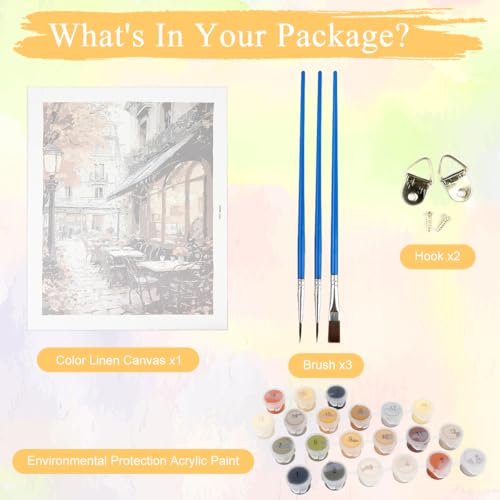 HASTHIP® Paint by Numbers Kit for Adults Street Cafe on Canvas for Beginners DIY Acrylic Oil Painting Kits for Home Wall Decor 2PCS