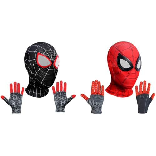 FANCYKU® 3D Spider Mask and Gloves Combo for Kids & Adults, Black & Red Superhero Cosplay Set with Lenses, Ideal for Halloween, Masquerade, Fancy Dress, DIY Crafts, Role Play, Parties