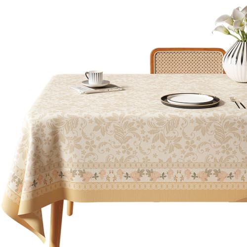 HASTHIP® Dining Table Cover Cloth 4-6 Seater Waterproof - 55 x 78 inch Washable Table Cover Waterproof PVC with Dust-Proof Wrinkle Resistant for Restaurant, Picnic, Bistro, Kitchen - Beige